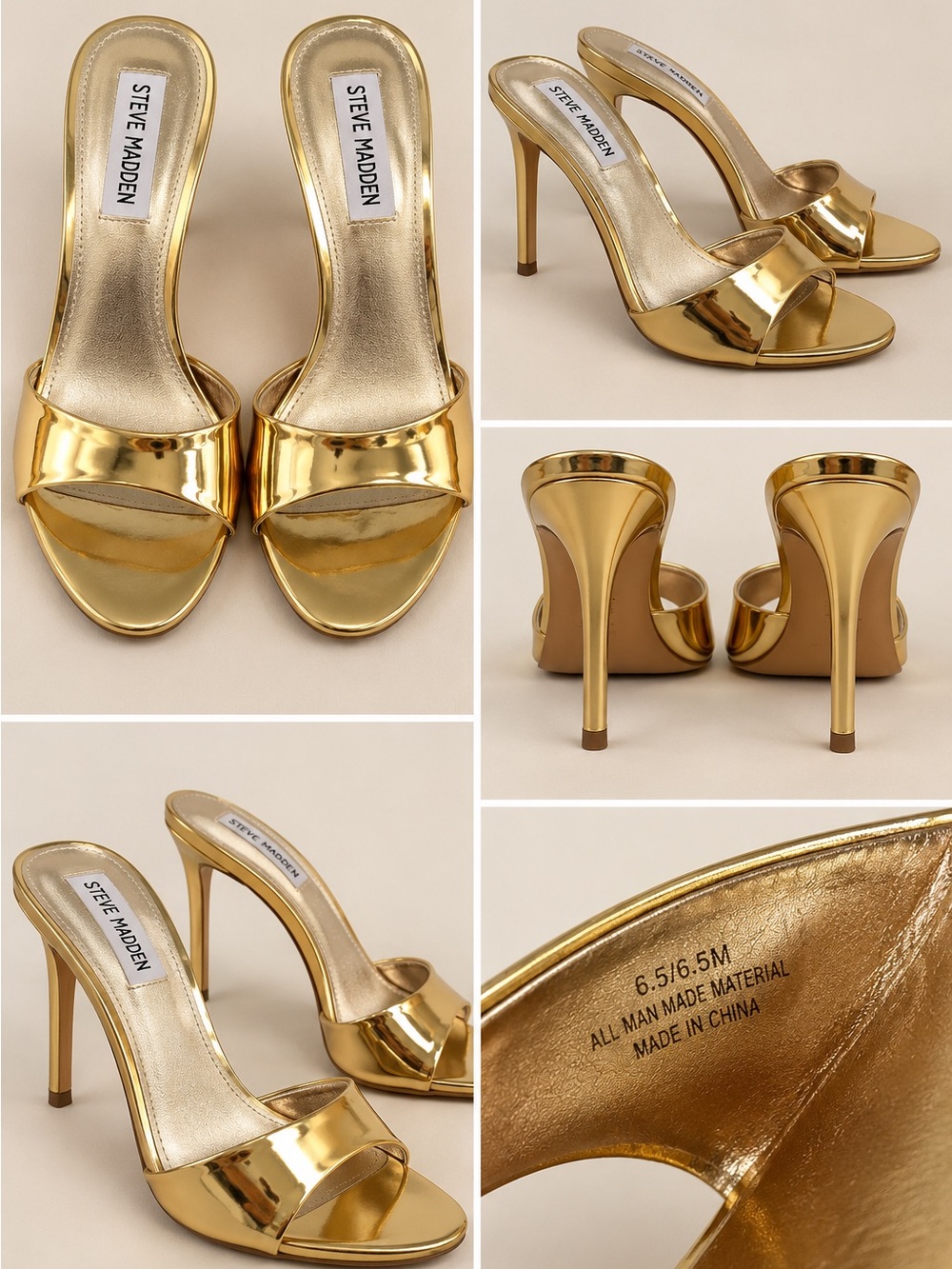 Steve Madden Gold Metallic Stiletto Slide Sandals